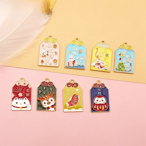 DIY Alloy Lucky Omamori Pendant Findings Drip Oil Maneki Neko Koi Fish Deer Daruma Charms For Keychain Bag Accessories Jewelry Making