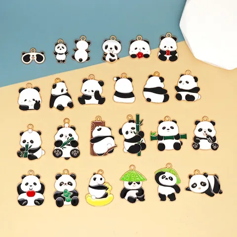 Cute Panda Charms Enamel Alloy Pendants For Jewelry Making DIY Earrings Necklaces Keychains Bamboo Design