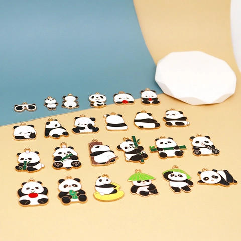 Cute Panda Charms Enamel Alloy Pendants For Jewelry Making DIY Earrings Necklaces Keychains Bamboo Design