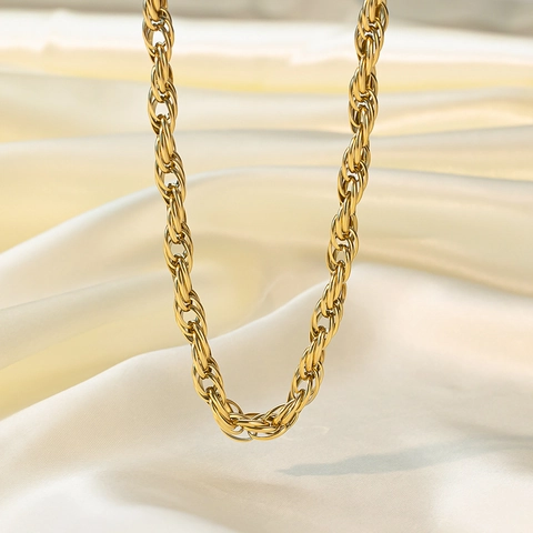 Gold Plated Stainless Steel Chunky Rope Chain Jewelry Necklace And Bracelet For Women Adjustable Hip Hop Style