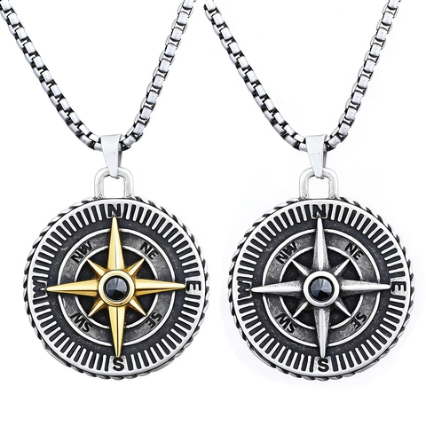 Wikinger Kompass Rose Anhänger Halskette Edelstahl Nautischer Schmuck Mit Rundem Türkis Retro Nordischer Stil Für Männer Frauen