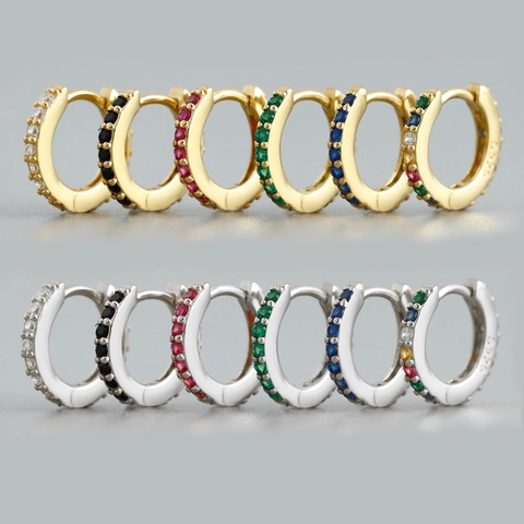 Pendientes Huggie Hoop Plata De Ley 925 Circonita Cúbica Colorida Micro Pavé Joyería Minimalista Para Mujeres Regalo
