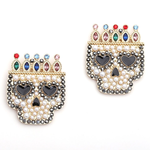 Pendientes Calavera Corona Aleación Strass Perlas Artificiales Artificiales Gótico Punk Retro Joyas Para Mujer Cristal Lujo