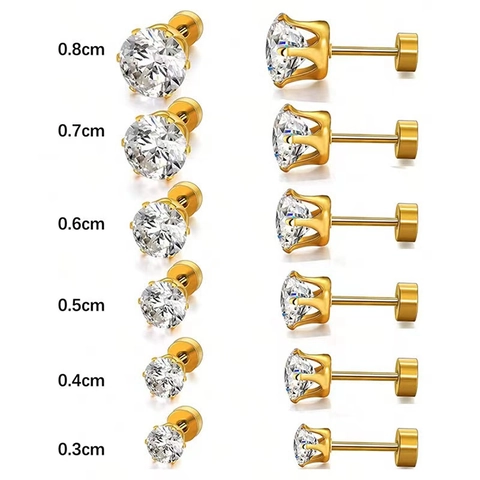 Stainless Steel Zirconia Stud Earrings Six Claw Crown 925 Sterling Silver Post Hypoallergenic For Women Men Jewelry Gift