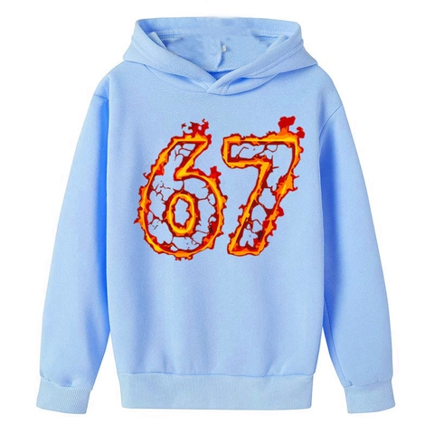 Kids Hoodie Polyester Fleece Pullover Long Sleeve Flame Number Sixty Seven Printed Casual Sporty For Boys And Girls