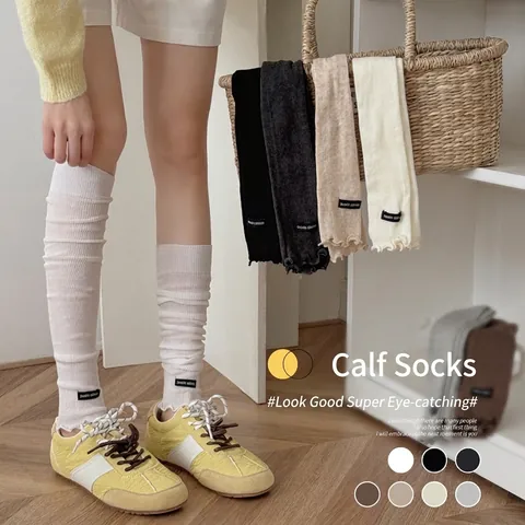 Jambières En Tricot De Coton Pour Femmes Bordure À Volants Côtelée Chaussettes Plissées Respirantes Style Japonais Longues