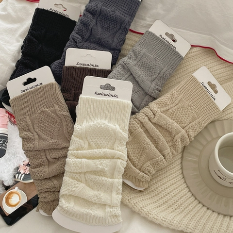 Women Knitted Leg Warmers Cable Knit Lettuce Trim Y2K Harajuku Style Thick Warm Winter Acrylic Footless Socks