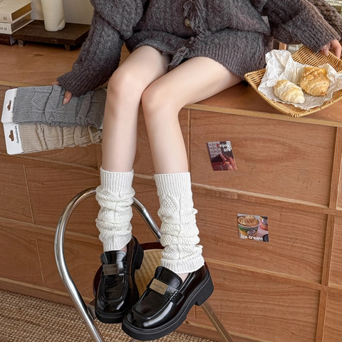 Women Knitted Leg Warmers Cable Knit Lettuce Trim Y2K Harajuku Style Thick Warm Winter Acrylic Footless Socks