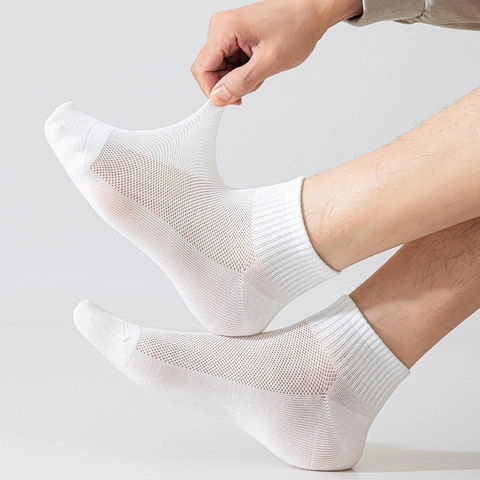 Calcetines Tobilleros Hombre Algodón Malla Transpirable Antibacteriano Desodorante Low Cut Deporte Casual Color Sólido