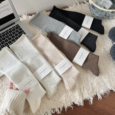 Calze Al Polpaccio Donna Cotone Maglia A Costine Compressione Leggera Snellente Calde Tinta Unita Autunno Inverno