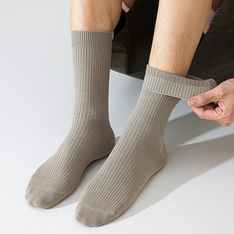 Calze Al Polpaccio Uomo Cotone A Fibra Lunga A Coste Traspiranti Anti-odore Trama A Maglia Business Casual Classico