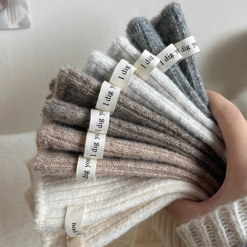 Calze Slouch Donna Misto Lana Spesse Calde Maglia A Costine Inverno Calze Crew Con Decorazione Etichetta Lettere