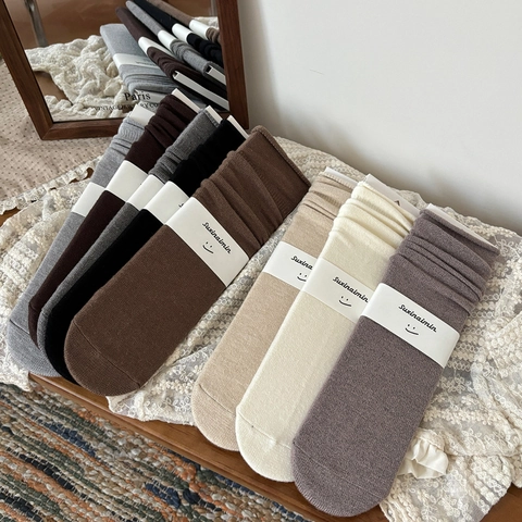Women Slouch Socks Knitted Viscose Blend Mid Calf Ribbed Solid Color Warm Winter Fall Retro Trendy Comfortable