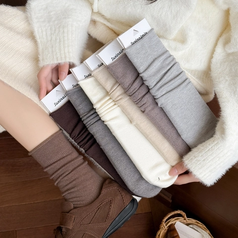 Women Slouch Socks Knitted Viscose Blend Mid Calf Ribbed Solid Color Warm Winter Fall Retro Trendy Comfortable