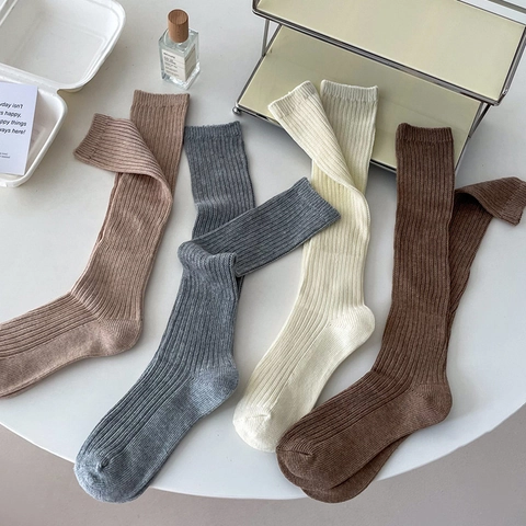 Calze Slouch Da Donna Cotone Pettinato Maglia A Coste Stile Giapponese Retrò Calze Al Ginocchio Traspiranti