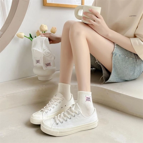 Calze Al Polpaccio Da Donna In Cotone Pettinato Con Toppa Ricamata A Costine Sportive Casual