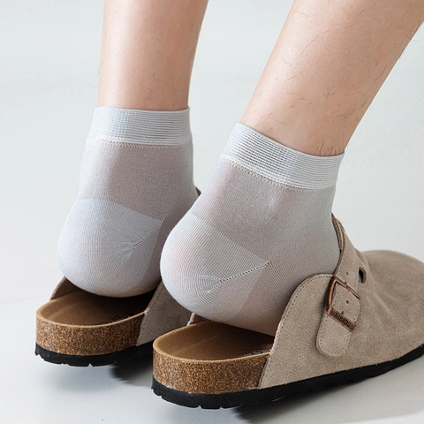 Men Business Ankle Socks Mulberry Satin Mix Cooling Breathable Thin Casual Short Socks Anti-Pilling Seamless Toe