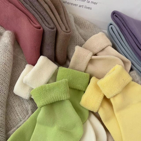 Calze Crew In Cotone Spesso Da Donna Calde Termiche Invernali Tinta Unita A Costine Di Moda