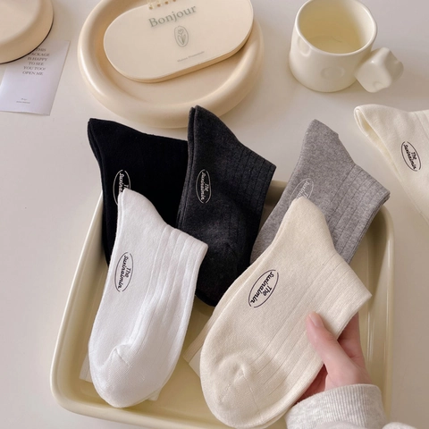 Calze Crew Da Donna Cotone Pettinato A Costine Slouch Stile Ins Giapponese Stampa Di Lettere Traspirante Assorbente