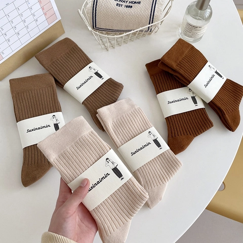 Women Cotton Slouch Socks Breathable Ribbed Knit Mid Calf Casual Solid Color Soft Sweat Absorbent Fashion Hosiery