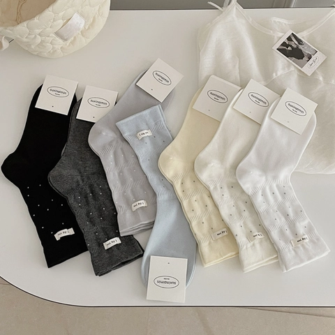 Chaussettes Slouch Femmes Coton Motif À Pois Texture Nervurée Étiquette Lettre Respirant Décontracté Style Coréen Doux