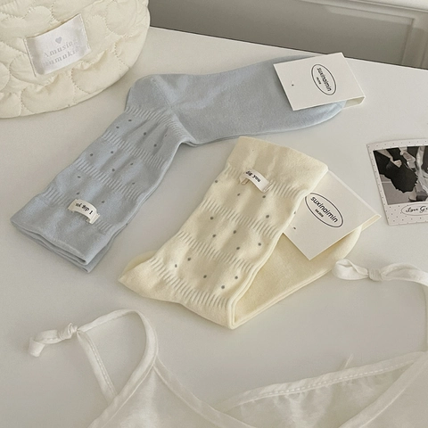 Chaussettes Slouch Femmes Coton Motif À Pois Texture Nervurée Étiquette Lettre Respirant Décontracté Style Coréen Doux