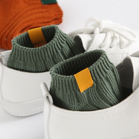 Women Ankle Socks Cotton Ribbed Knit Low Cut Short Breathable Solid Color With Contrast Label Fashion Casual