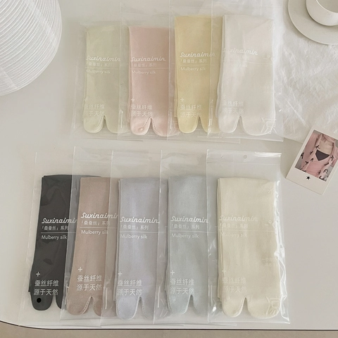 Tabi Socks Mulberry Satin Split Toe Breathable Thin Mid-Calf Solid Color Casual Comfort Women Postpartum Hosiery Wear