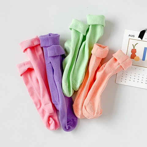 Damen Baumwolle Gerippte Crew Socken Atmungsaktiv Solid Candy Macaron Farbe Slouch Socken Trendy Koreanischen Stil Casual
