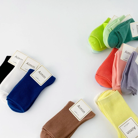 Damen Crew Socken Gekämmte Baumwolle Gerippt Einfarbig Morandi Farben Weich Atmungsaktiv Lässige Mittelhohe Socken