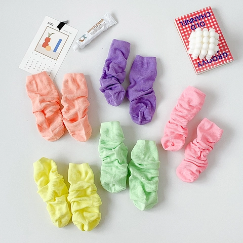 Damen Baumwolle Gerippte Crew Socken Atmungsaktiv Solid Candy Macaron Farbe Slouch Socken Trendy Koreanischen Stil Casual