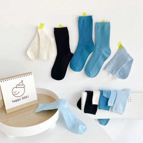 Ribbed Slouch Socks Combed Cotton Mid Calf Breathable Japanese Style Soft Solid Color For Women Students