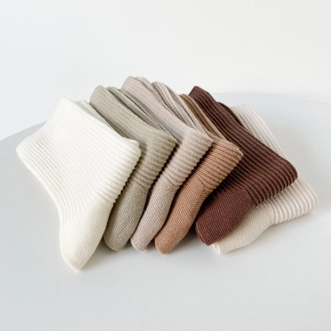 Damen Crew Socken Gekämmte Baumwolle Gerippt Vertikale Streifen Atmungsaktiv Einfarbig Japanischer Stil Retro