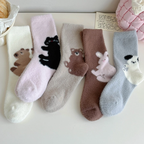 Calze Pelose Ispessite Inverno Donna Motivo Animale Cartone Animato Calde Morbide Termiche