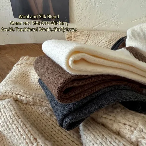 Calze Slouch Donna Misto Lana Raso Polsino A Coste Contrasto Giapponese Vintage Al Polpaccio Calde