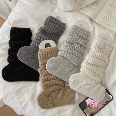 Scaldamuscoli Da Donna In Misto Lana Calze In Maglia Spesse Calde Filato Fiammato Costine Accessori Invernali