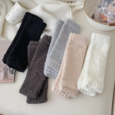 Coral Fleece Leg Warmers Plush Thickened Winter Warm Knee Pads For Women Sleep Socks Thermal Elastic Solid Color