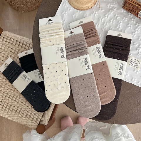 Calze Al Polpaccio Donna Misto Lana Spesse Calde Fantasia A Pois Stile Giapponese Retro Autunno Inverno