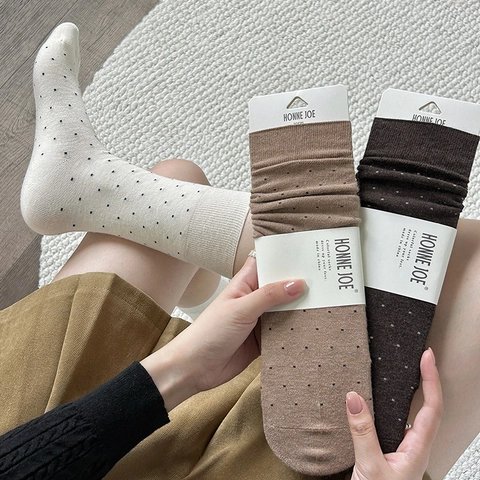 Calze Al Polpaccio Donna Misto Lana Spesse Calde Fantasia A Pois Stile Giapponese Retro Autunno Inverno