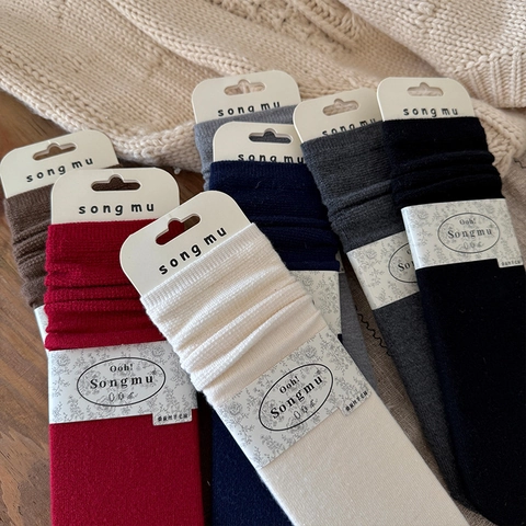 Women Slouch Socks Mulberry Satin Wool Blend Thermal Thick Warm Ribbed Knit Mid Calf Winter Hosiery