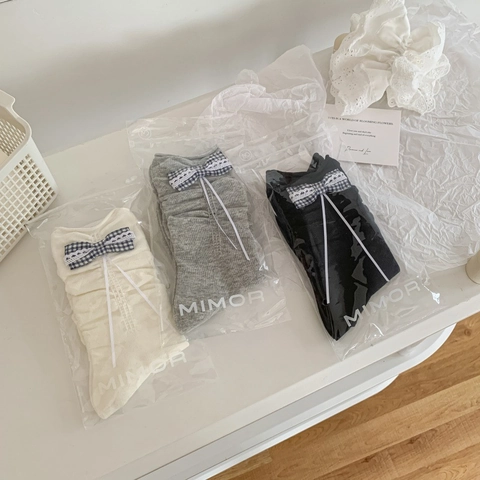 Chaussettes Mi-Mollet Femmes Mélange Coton Nœud Écossais Ruban Froncé Style Balletcore Respirant Doux