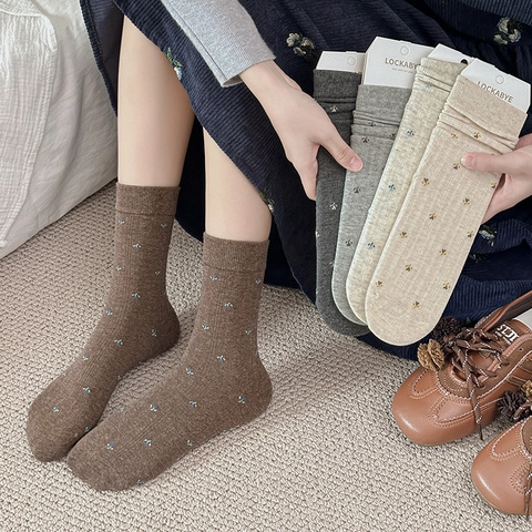 Calcetines De Media Pantorrilla Para Mujer Mezcla De Algodón Transpirables Sin Costuras Estampado Floral Vintage Estilo Mori Casual Cómodo Suave