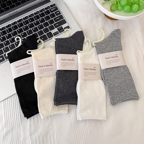 Combed Cotton Mid Calf Slouch Socks For Women Seamless Knitted Breathable Solid Color Versatile Casual Long Stockings
