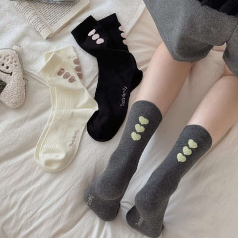 Damen Crew Socken Gekämmte Baumwolle Herzmuster Rippstrick Atmungsaktiv Weich Lässig Alltag