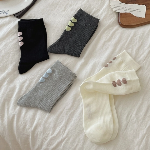 Damen Crew Socken Gekämmte Baumwolle Herzmuster Rippstrick Atmungsaktiv Weich Lässig Alltag