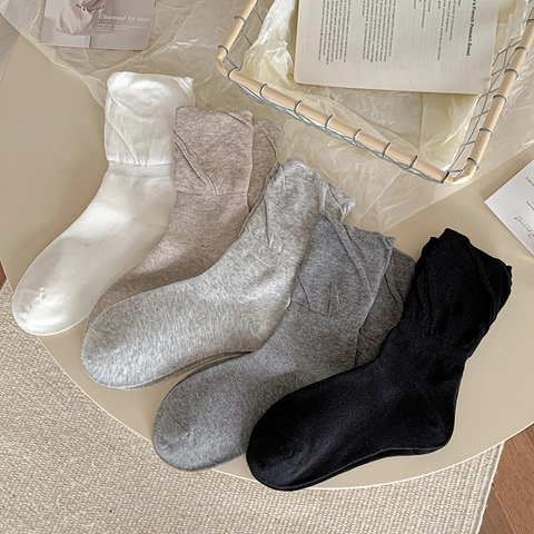 Calcetines Slouch Para Mujer Mezcla De Algodón Puños Con Volantes Plisado Estilo Ballet Color Sólido Moda Cómodo