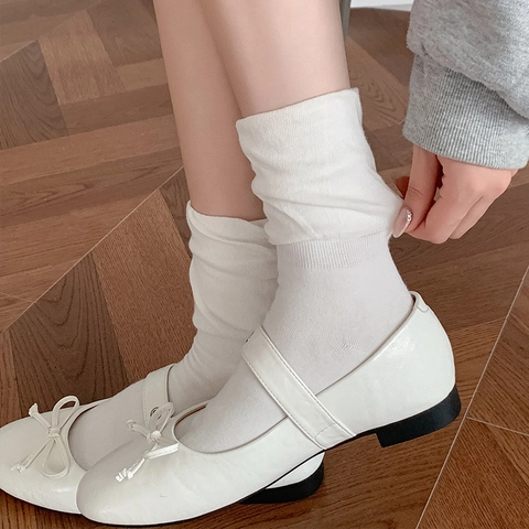 Calcetines Slouch Para Mujer Mezcla De Algodón Puños Con Volantes Plisado Estilo Ballet Color Sólido Moda Cómodo
