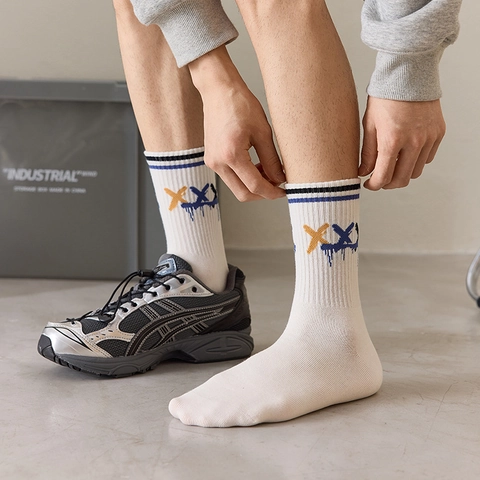Calze Crew Da Uomo Misto Cotone Traspirante Sportivo Polsini A Costine Streetwear Di Tendenza Casual Comode