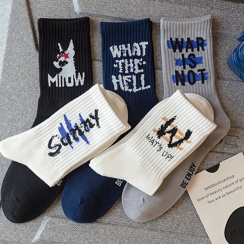 Calzini Crew Da Uomo In Misto Cotone Traspirante Assorbente Sudore Streetwear Graffiti Lettere Stile Hip Hop