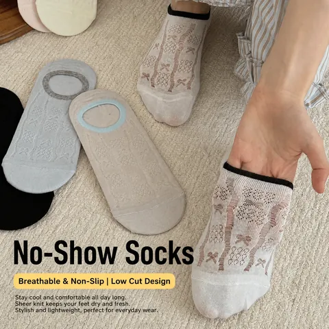 Chaussettes Invisibles Femmes Coton Maille Nœud Papillon Antidérapant Respirant Coupe Basse Style Coréen Hosiery